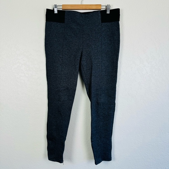 Ann Taylor | gray and black stretchy dress pants with gold zipper ankles | L - Picture 1 of 5